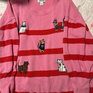 Lands' End Pink and Red Cat Sweater